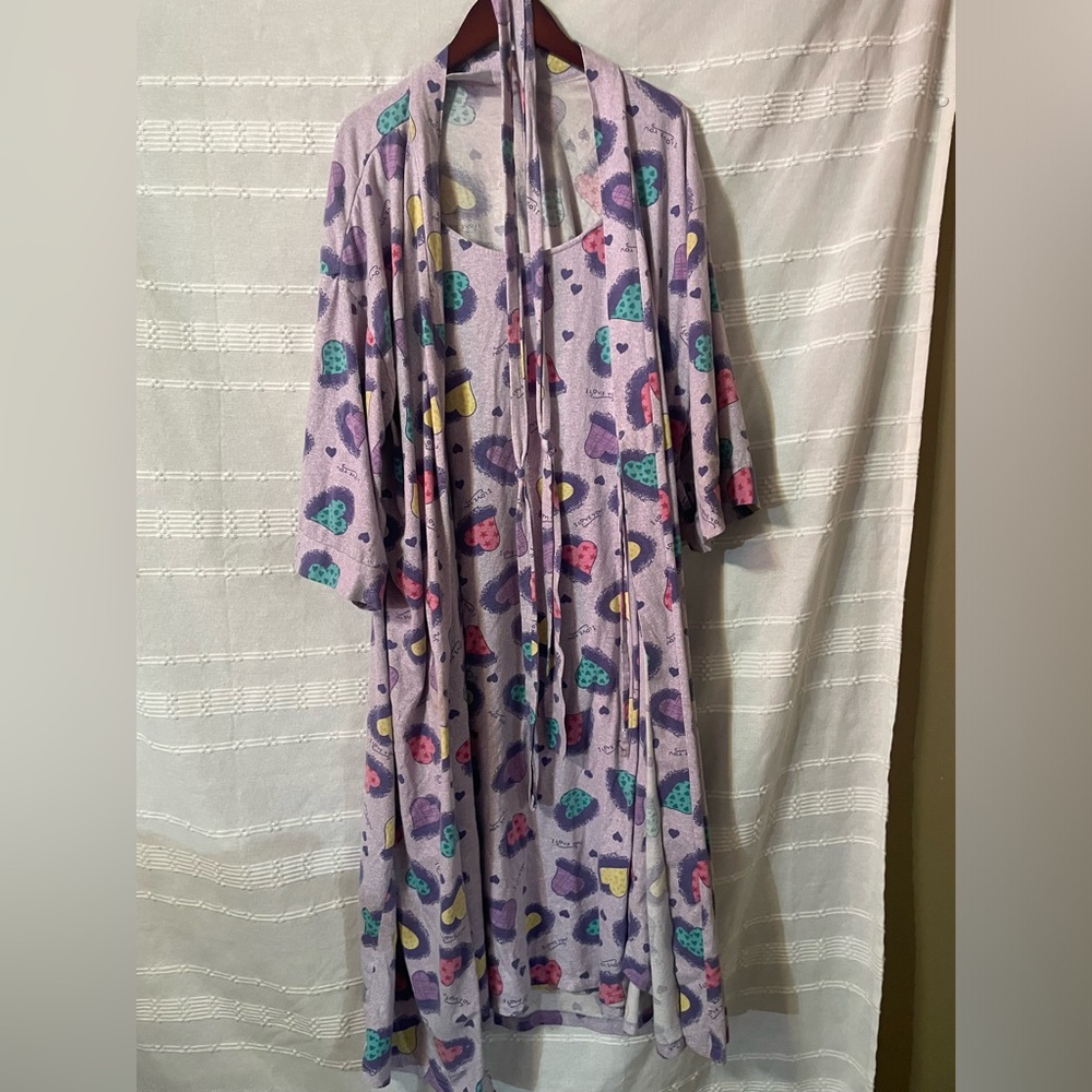 Blair Lavender Heart Print Long Bathrobe & Gown